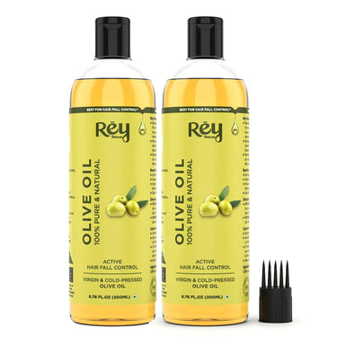 Rey Naturals Cold Pressed Extra Virgin Olive Oil For Hair | Nourishing Hair Oil For All Hair Types | Deeply Moisturizes, Repairs And Strengthens Hair | For Good Hair Texture And Adds Shine - 200ml